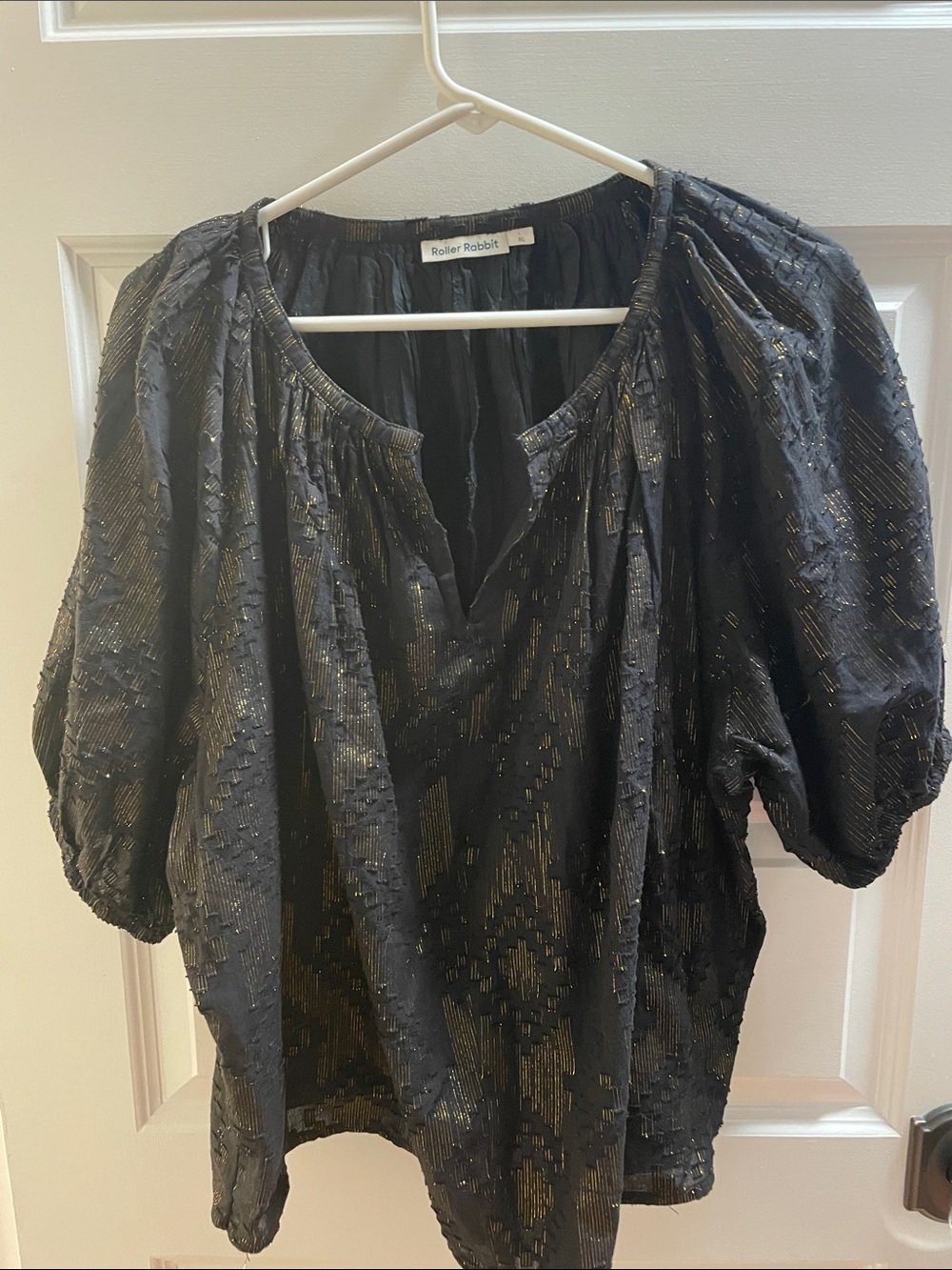 Roller Rabbit Black Blouse with Gold Metallic Thread